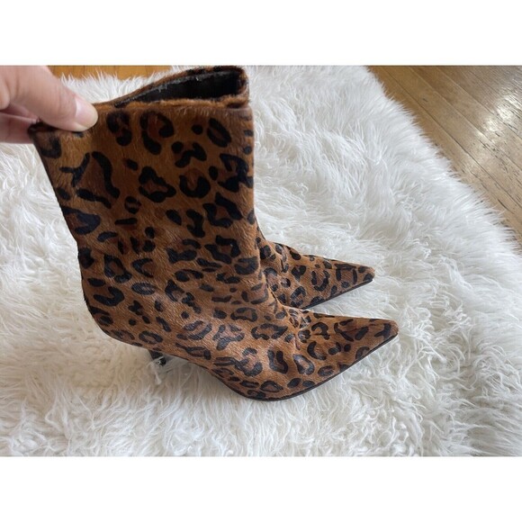 Linea Paolo  Size 6.5 Bootie Stiletto Heel Leopard Print Calf Hair FLAWS - Picture 10 of 14